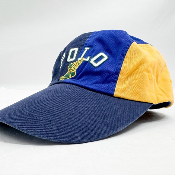 Polo Ralph Lauren Long Bill Blue Yellow Wing Twill Ball Cap Hat - Picture 9 of 16
